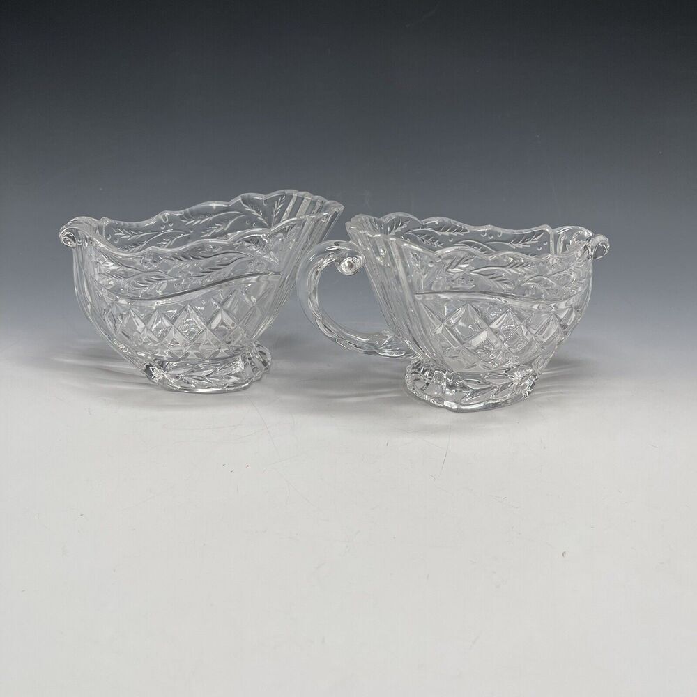 Gorham Lead Crystal Xmas Sugar & Creamer Sleigh Shapes Glass